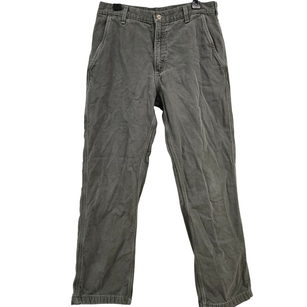 Carhartt Flannel Lined Dungaree Pants B176 DMS Mens 33x32 Dark Moss Green Canvas
